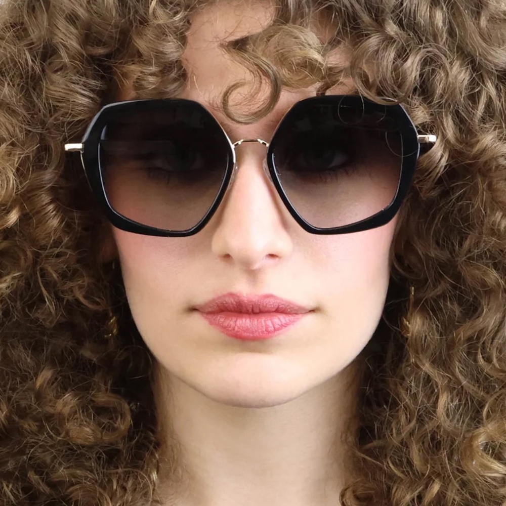 SEE 2682 SUN  Women Black/Gold - Grey Gradient Hexagon oversized Sunglasses -NEW